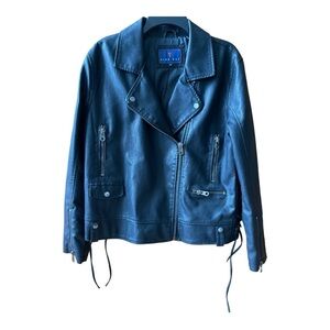 -Pink Key Moto Jacket  Black Faux Leather, Classic Fit